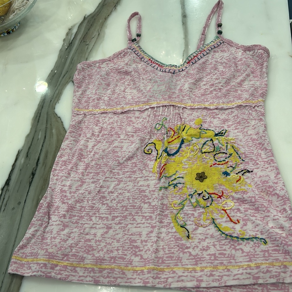 Hand Embroidered Pink Tank Top-M - Picture 2 of 16